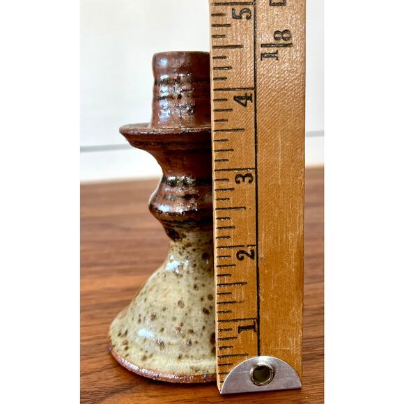 Vintage Pair of Handmade Stoneware Glazed Candlestick Holders Signed Hanson - Picture 7 of 15